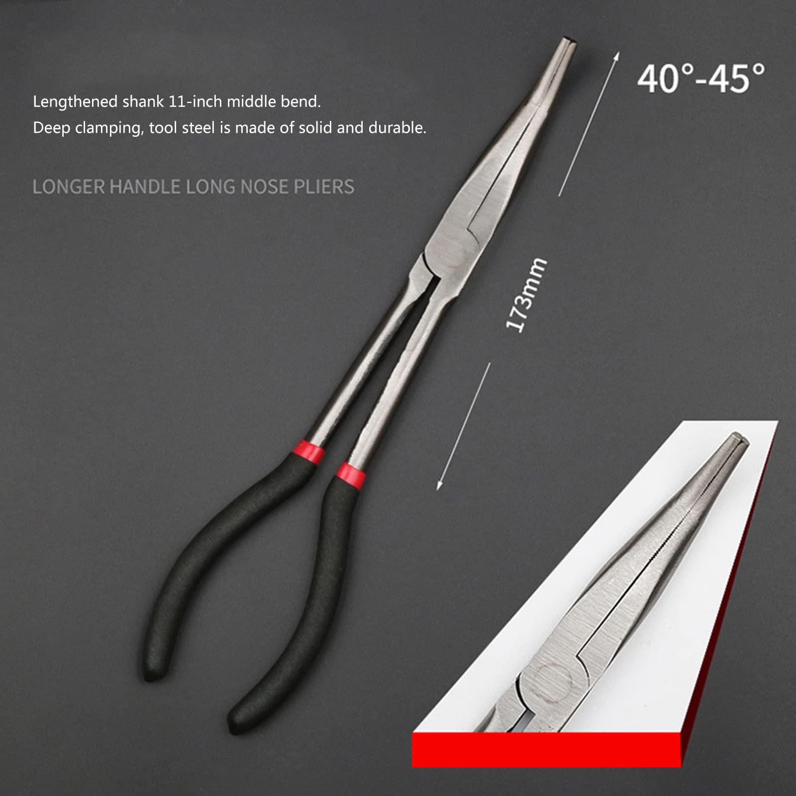 Set di pinze a lungo raggio da 28 cm Set di pinze a becco lungo ad ago dritto 45 25 gradi Angolo lungo Reach Pinze Set di pinze a becco lungo