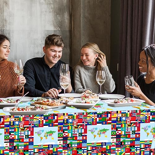 Image of CMUSKO International Flag Table Cover, 3 Pieces World Flags Party Tablecloth, Rectangle Plastic Checkered Flag Table Coth for Soccer Sports Friend Gatherings Celebration Party Supplies, 108x180cm
