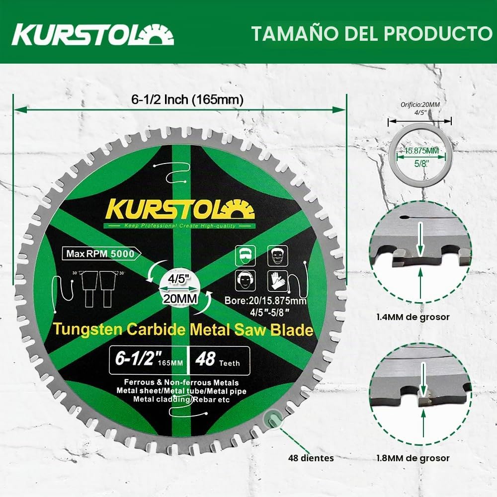 Hoja de Sierra Circular para Metal - 165 x 20 x 15,875mm Disco Corte 48T con Punta de Carburo para Acero, Hierro, Níquel, Titanio, Metales Ferrosos, Tubos de Acero