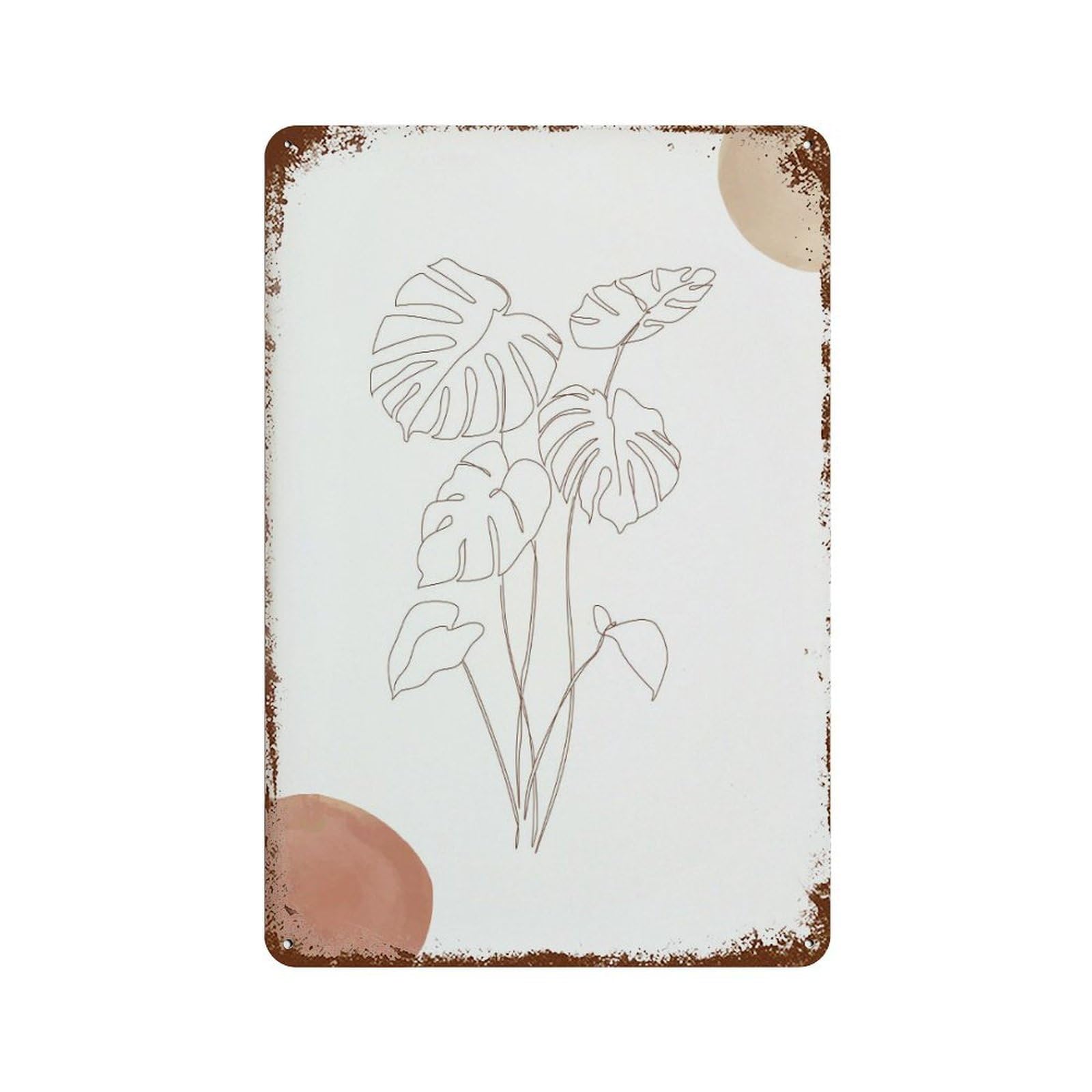 xiaoxiaoshen Monstera Leaf Fine Line Burnt Orange Sunset Wall Decor Art Metal Tin Poster Modern Home Decor Art Home Bar Shop Decorations Vintage Sign 30x20cm