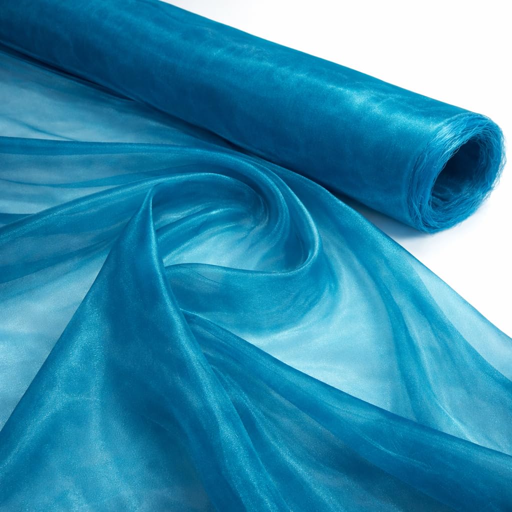 Peacock 2 Meter Plain Sheer Lightweight Organza Voile Drape Curtain, Wedding, Chair Sash Fabric 150cm Wide
