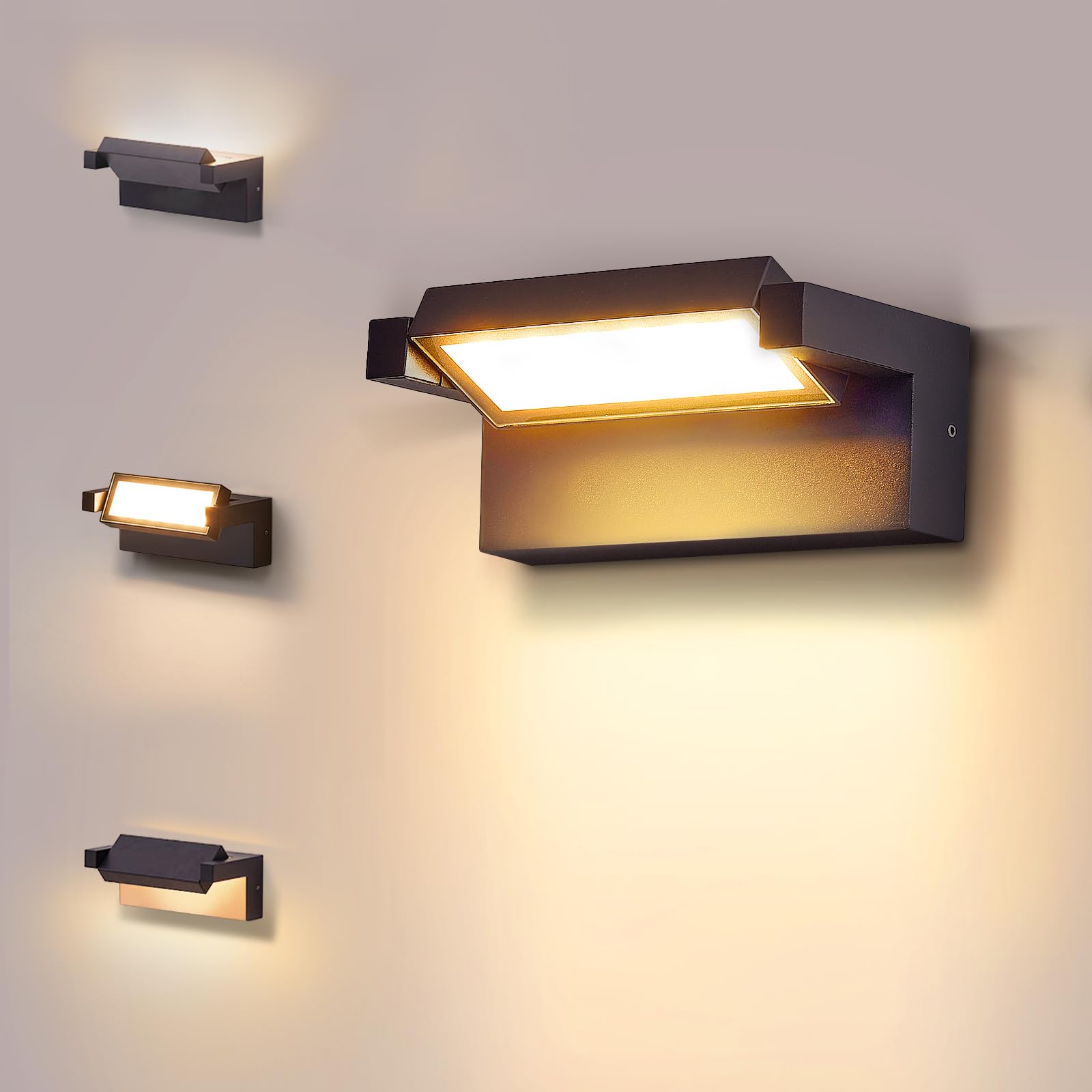 CELAVY Outside Lights Mains Powered - Adjustable IP65 Waterproof Outdoor Wall Light Front Door Porch Light, LED Square External Lighting Modern Exterior Lamp Electric Wall Mounted for House, Black