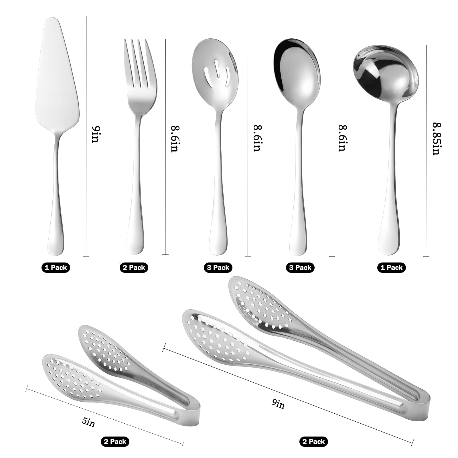 14 PCS Stainless Steel Serving Utensils Set-Serving Spoons,Slotted Spoons, Serving Forks, Serving Tongs,Soup Ladle, Appetizer Tongs, Pie Server for Buffet Catering Entertaining Banquet Party