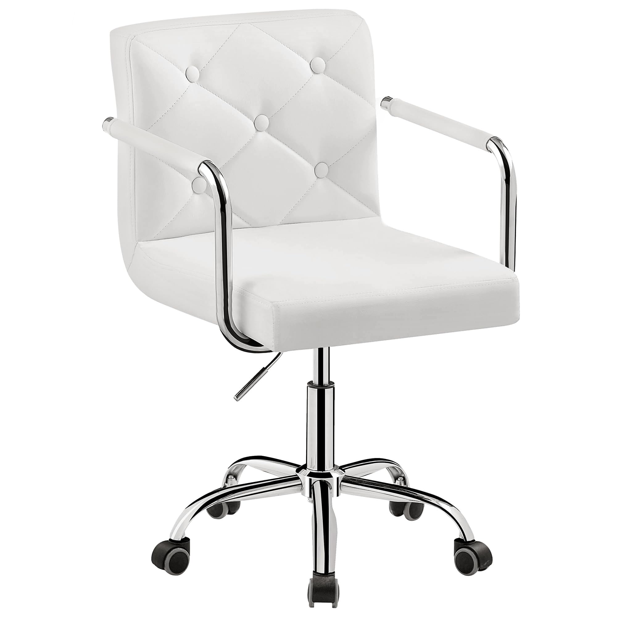 VECELO White Rolling Work Chair for Home Office Desk Adjustable Height with Wheels for Study/Task 360Â°Swivel Mid Back, Set of 1