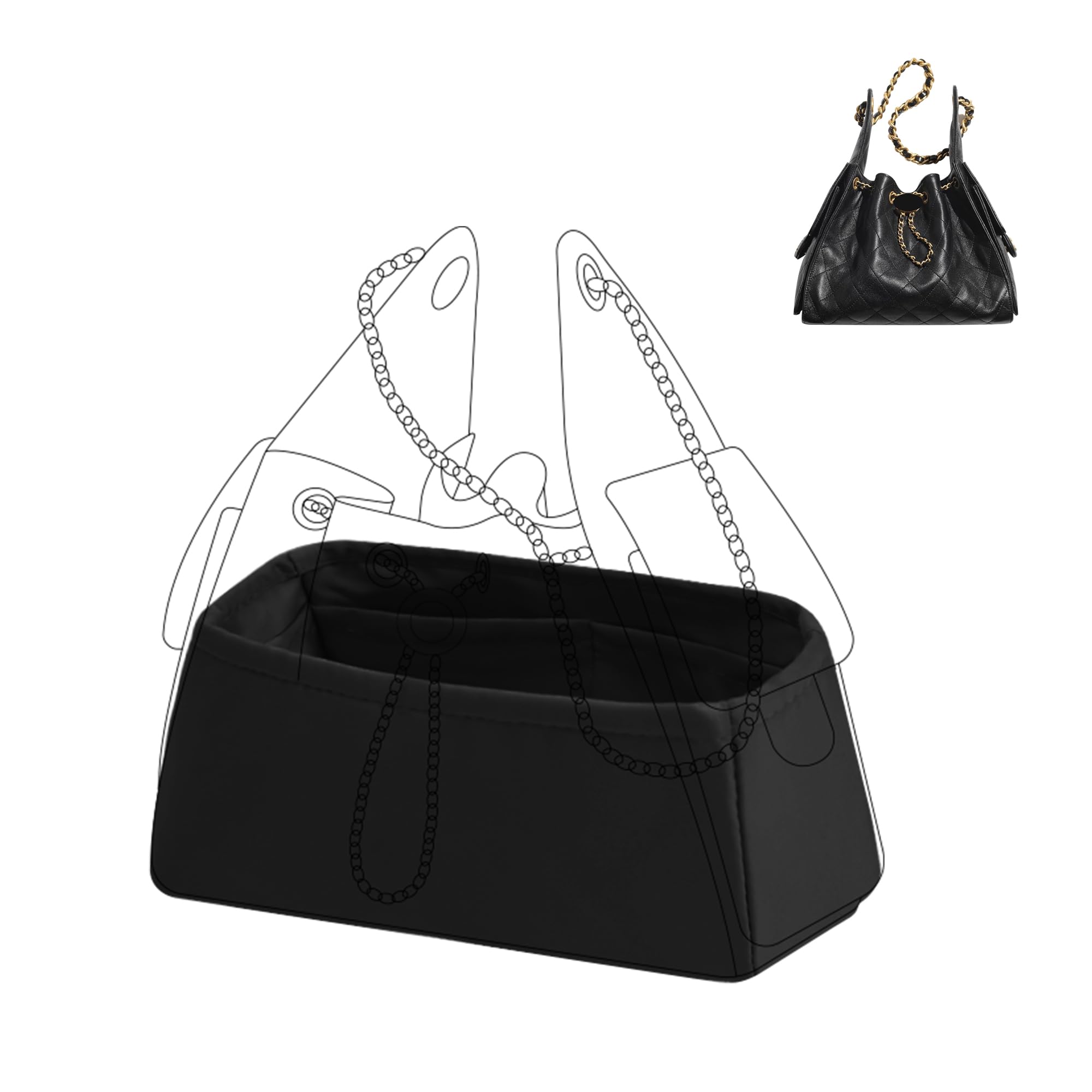 DGAZ Silk Bag Organiser Insert Fits Chanel 25C S/M Bags, Silky Smooth Bag Organiser, Luxury Handbag & Purse Shaper (Black, 25C Hobo Smalll)
