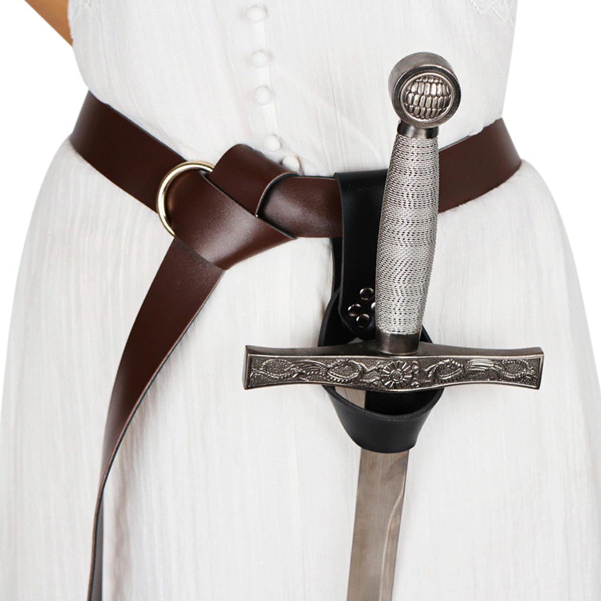 Ceinture Épée Médiévale En Cuir Synthétique - Fourreau Réglable Avec Motif Tête De Mort - Accessoire Cosplay, Halloween, Pirate, Chevalier - 5
