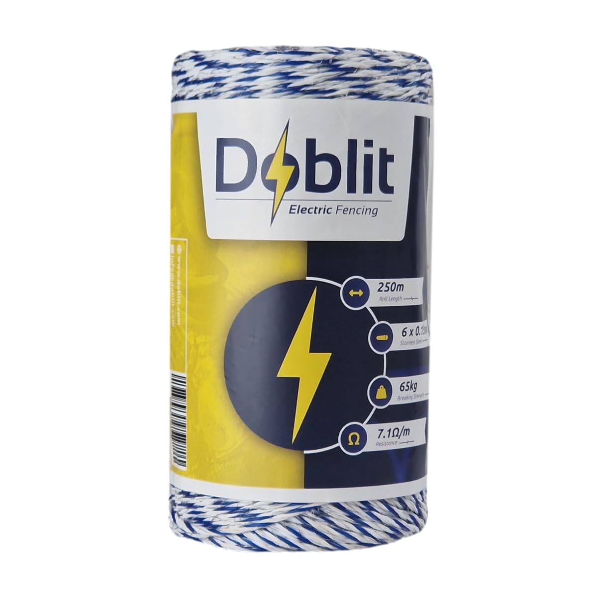 Doblit Poly Wire 3mm Electric Fence Wire Conductor Line Electric Fencing Cord - Electrifiable Stainless Steel Strands & UV-Stabilised - Livestock, Gardens & Crop Protection – (6 Strand, 250m)