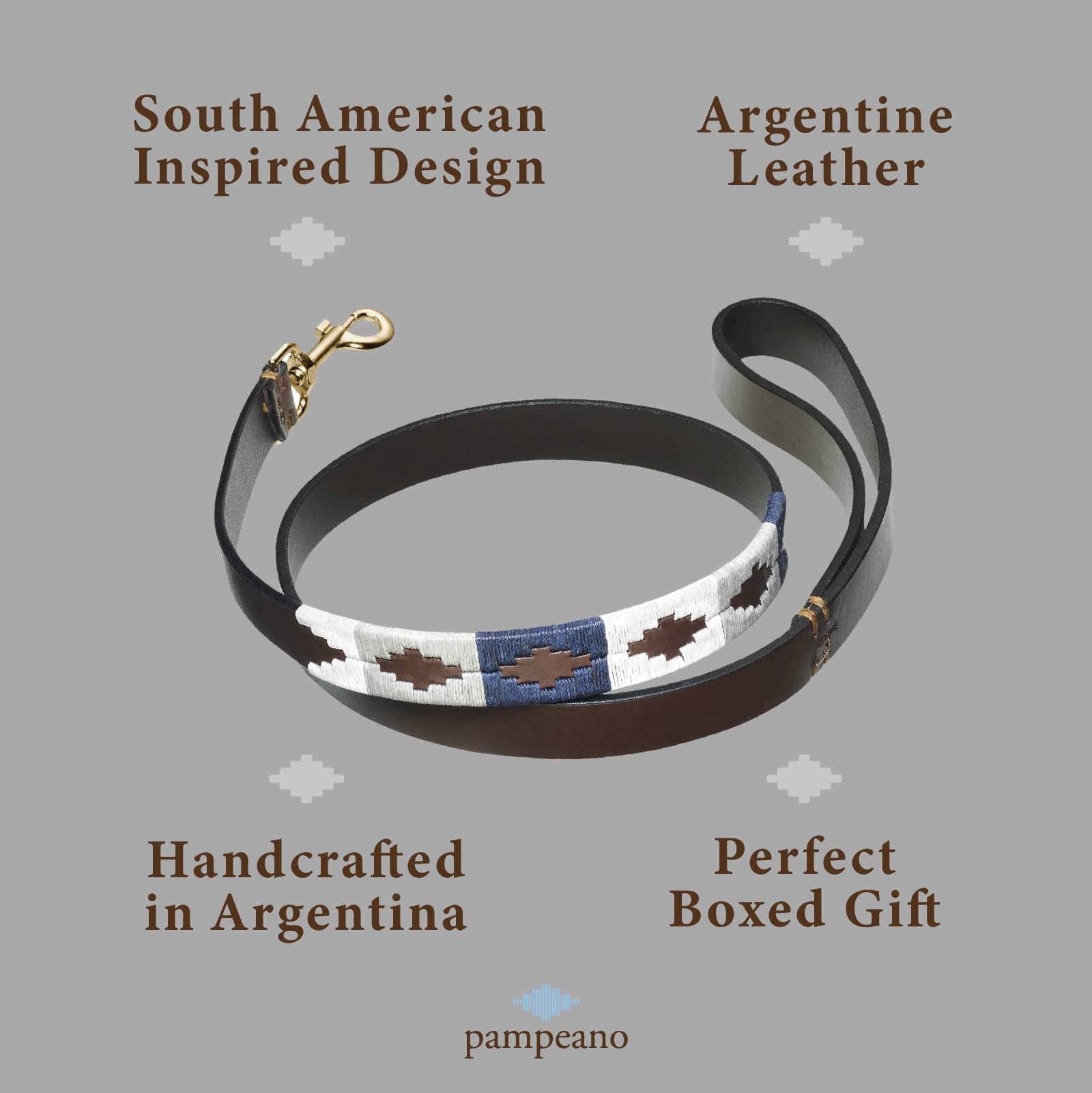 pampeano | Roca - Correa para Perro de Polo de Cuero Argentino Premium Hecha a Mano - Caja de Regalo | Todos los Perros | 2,5 cm de Ancho, 115 cm de Largo | Cierre de Acero Inoxidable