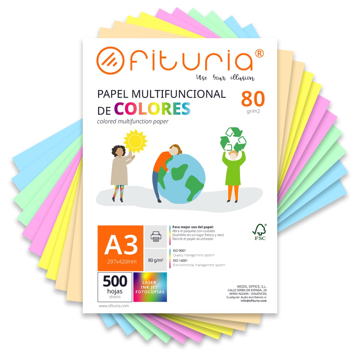 Coloured Sheets, Pack 500 Sheets A3 80 g – Coloured Paper for Crafts, Printer, Scrapbooking – Folios Colours – Ideal Origami, Papiroflexia, Office and School (Assorted Pastel, 500h)