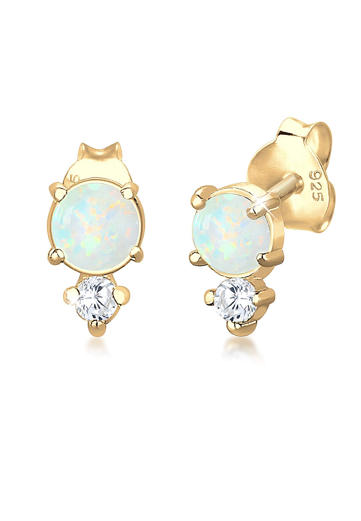 Elli Ohrringe Damen Ohrstecker Vintage mit Zirkonia Kristallen und Opal | 925 Sterling Silber vergoldet