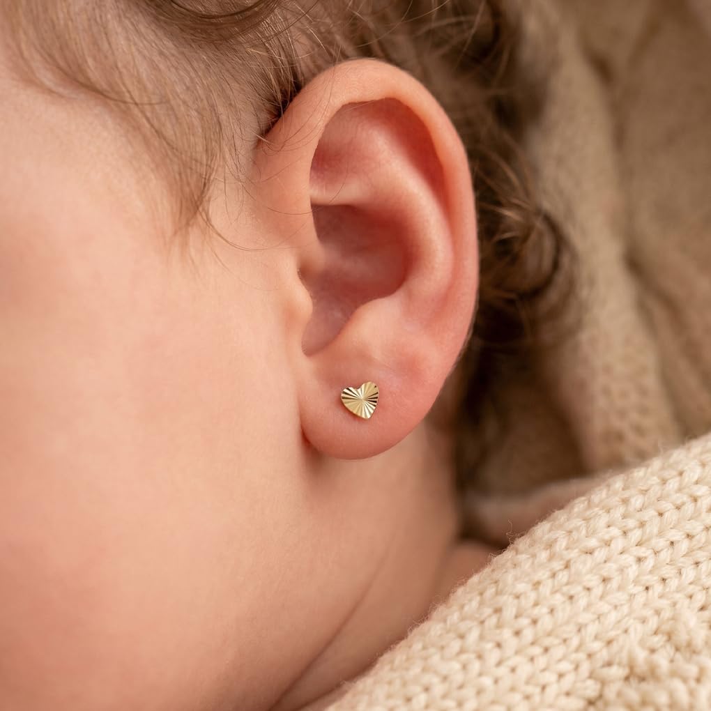 TIME ROAD Ohrringe Baby Mädchen de Gold 9K HIN00010/4 | Herz-Ohrringe 4 mm, Kinder 3, 6, 12 a 24 Monate, Ideal als Geschenk zur Geburt, Taufe oder Geburtstag