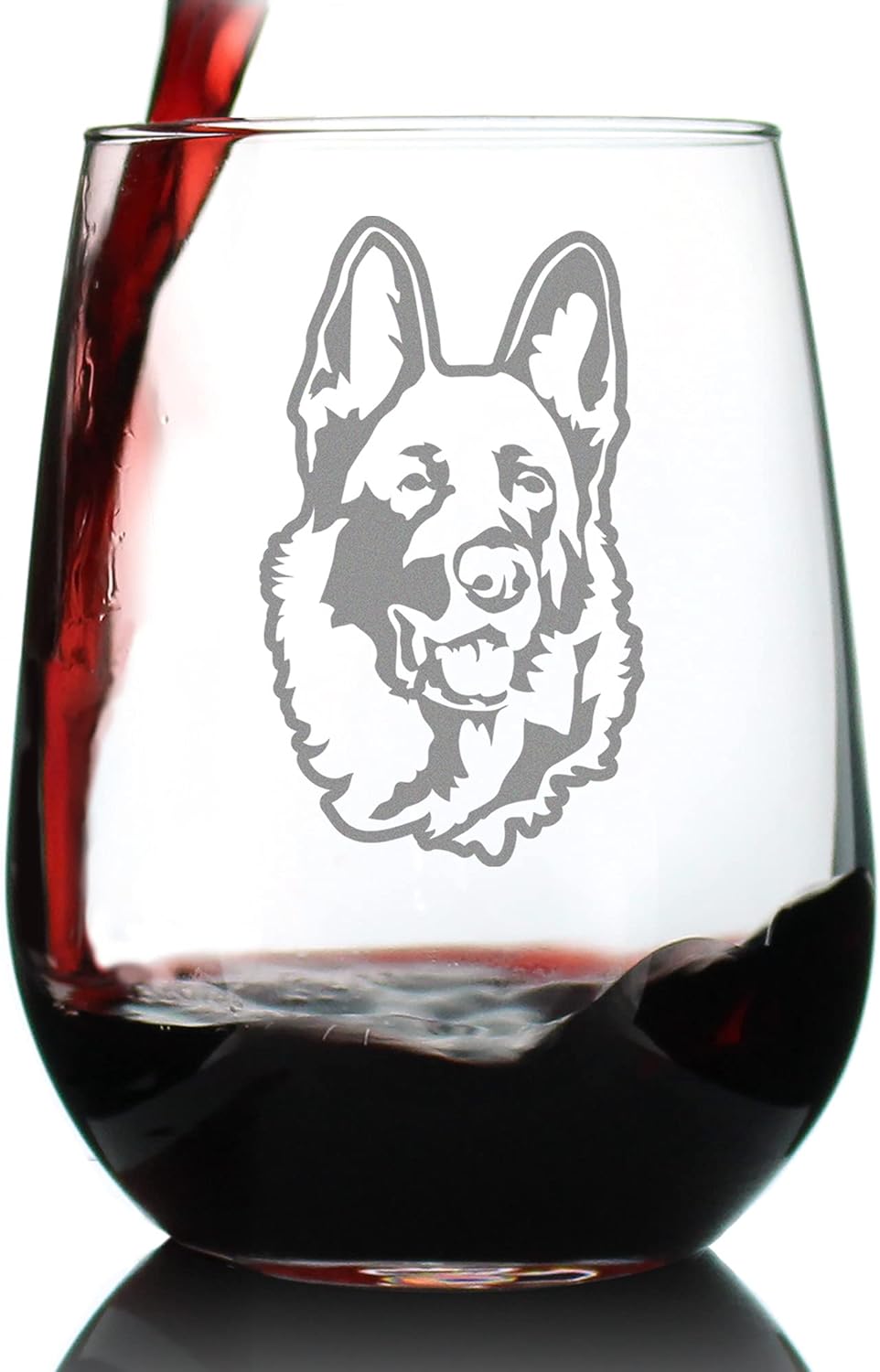 Bevvee German Shepherd Happy Face Stemless Wine Glass - Cute Gifts for Dog Lovers with German Shepherds - Large Glasses