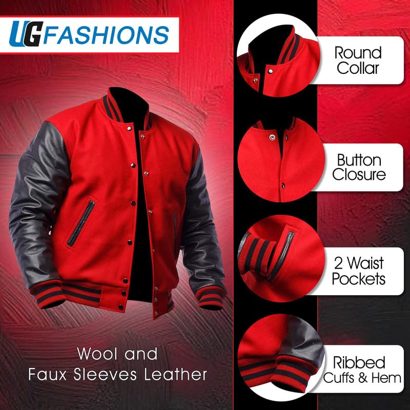 Image of Mens Varsity Letterman Baseball Bomber Jacket | Casual Fashion Wool & Faux Leather College /High School Jackets