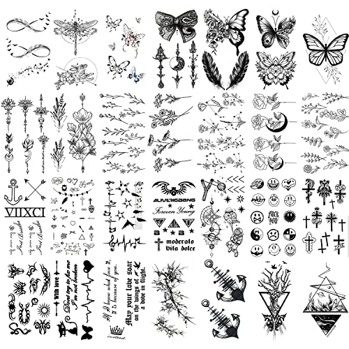 64 Sheets Of Flower And Butterfly Temporary Tattoos For Women And Girls - Adhesive Fake Tattoo Stickers For Arm, Hand, Face, And Finger Decoration #TOP4