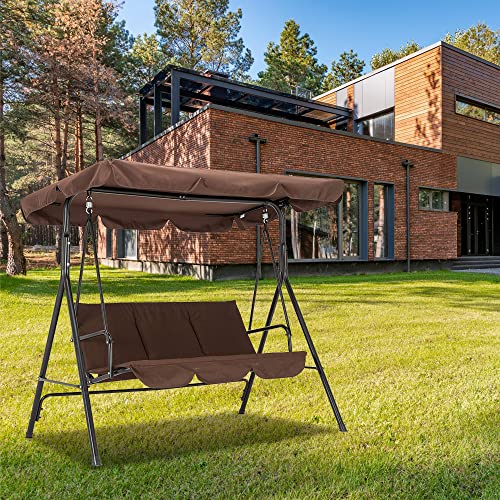 Patio Swing Chair, Outdoor Swing Pools Patio Swings With Canopy Hammock Bench Steel 3-Person Seat With Canopy Leisure Swing Chairs Suitable For Picnic Camping Garden Party Use（Coffee） #TOP2