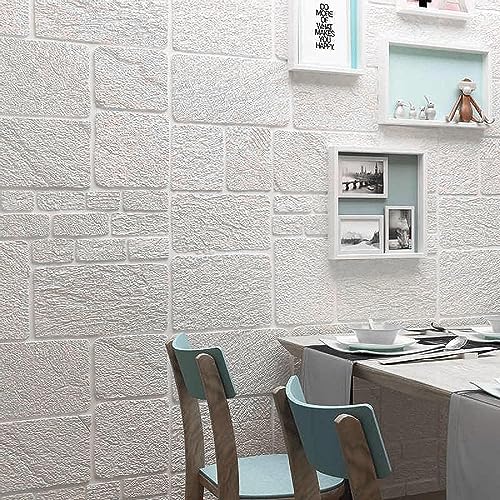 Image of STL Brick Wallpaper - Self Adhesive PE Foam Brick Design 3D Wall Stickers /DIY Wallpaper For Home Hotel Living Room Bedroom & Cafe (70 X 77Cm, Appx. 5.8Sq Feet) (White Brick)