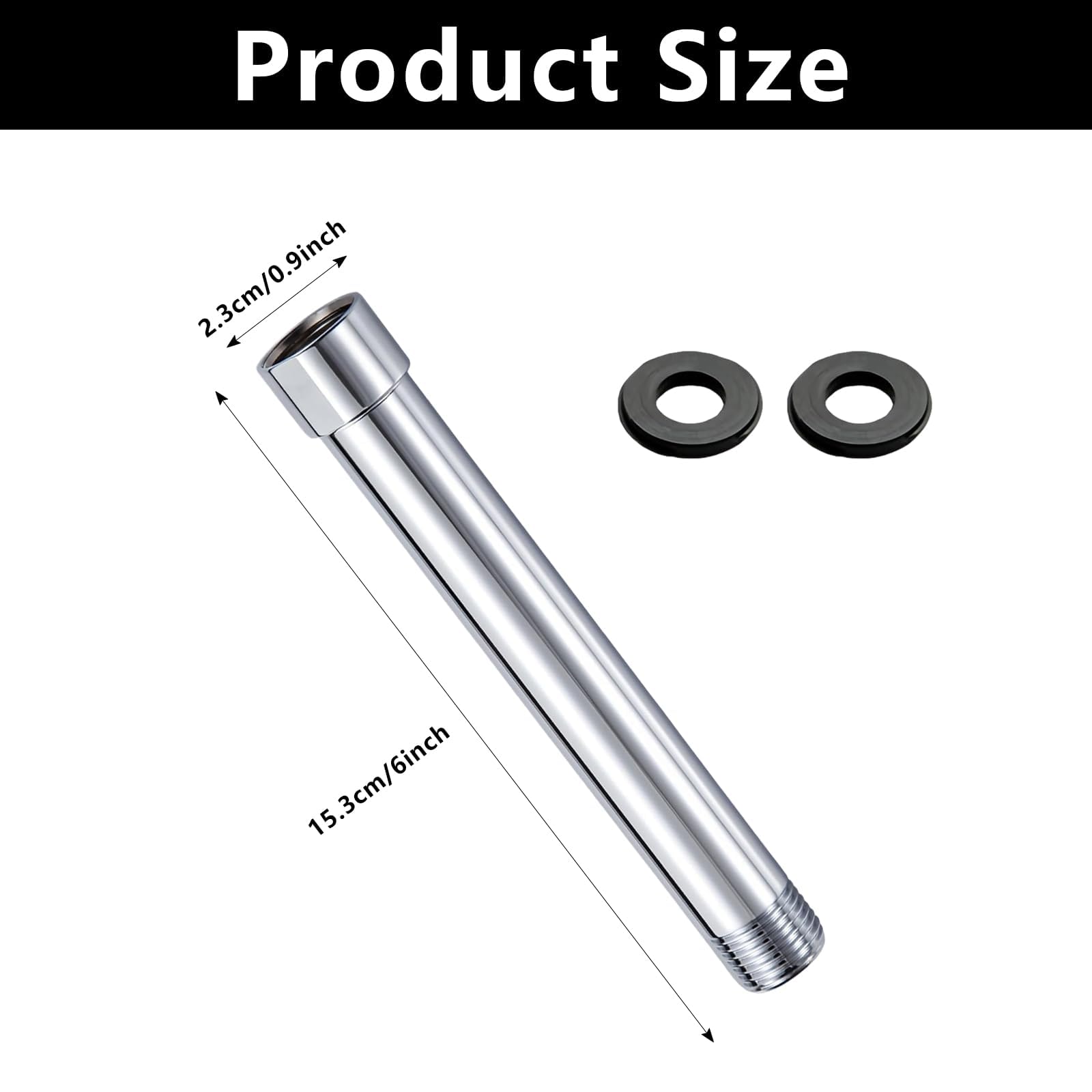 GVSS - Extensión de ducha de 6 pulgadas, G1/2 pulgadas, alargador para cabezal de ducha de baño, con 2 arandelas, prolongador de columna para ajustar la altura del pomo