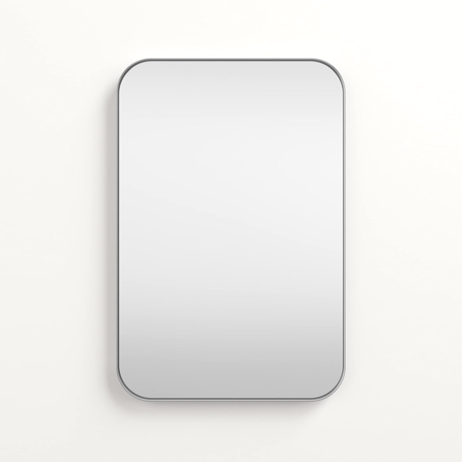 Better Bevel 20" x 30" Silver Metal Framed Mirror | Rectangle Bathroom Wall Mirror | Rounded Corner
