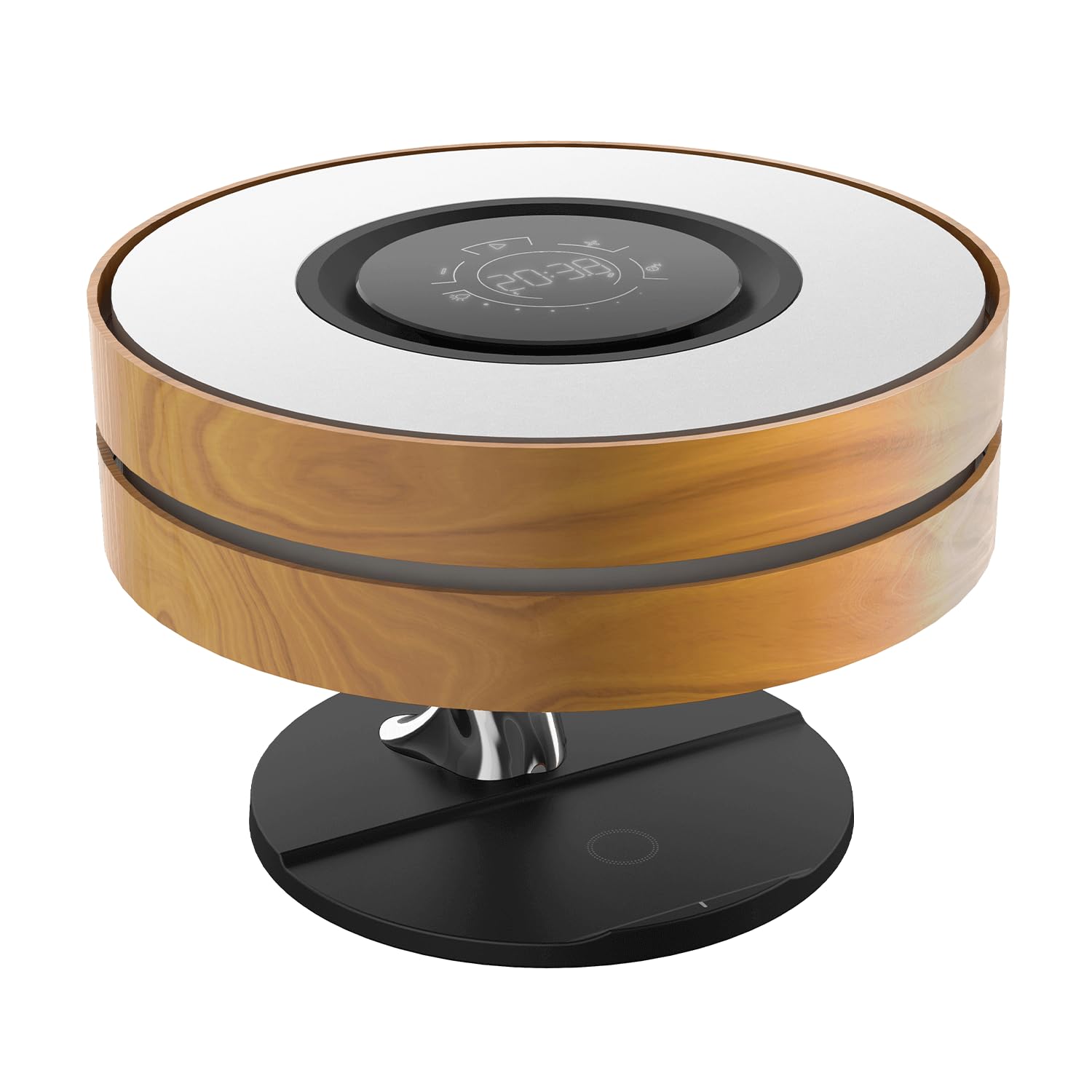 Fontastic „Icona“ LED Nachttischlampe Touch dimmbar, multifunktionelle Tischlampe mit kabelloser Ladefunktion, Bluetooth Lautsprecher und Timer, Designer-Tischleuchte inkl. TWS-Speaker