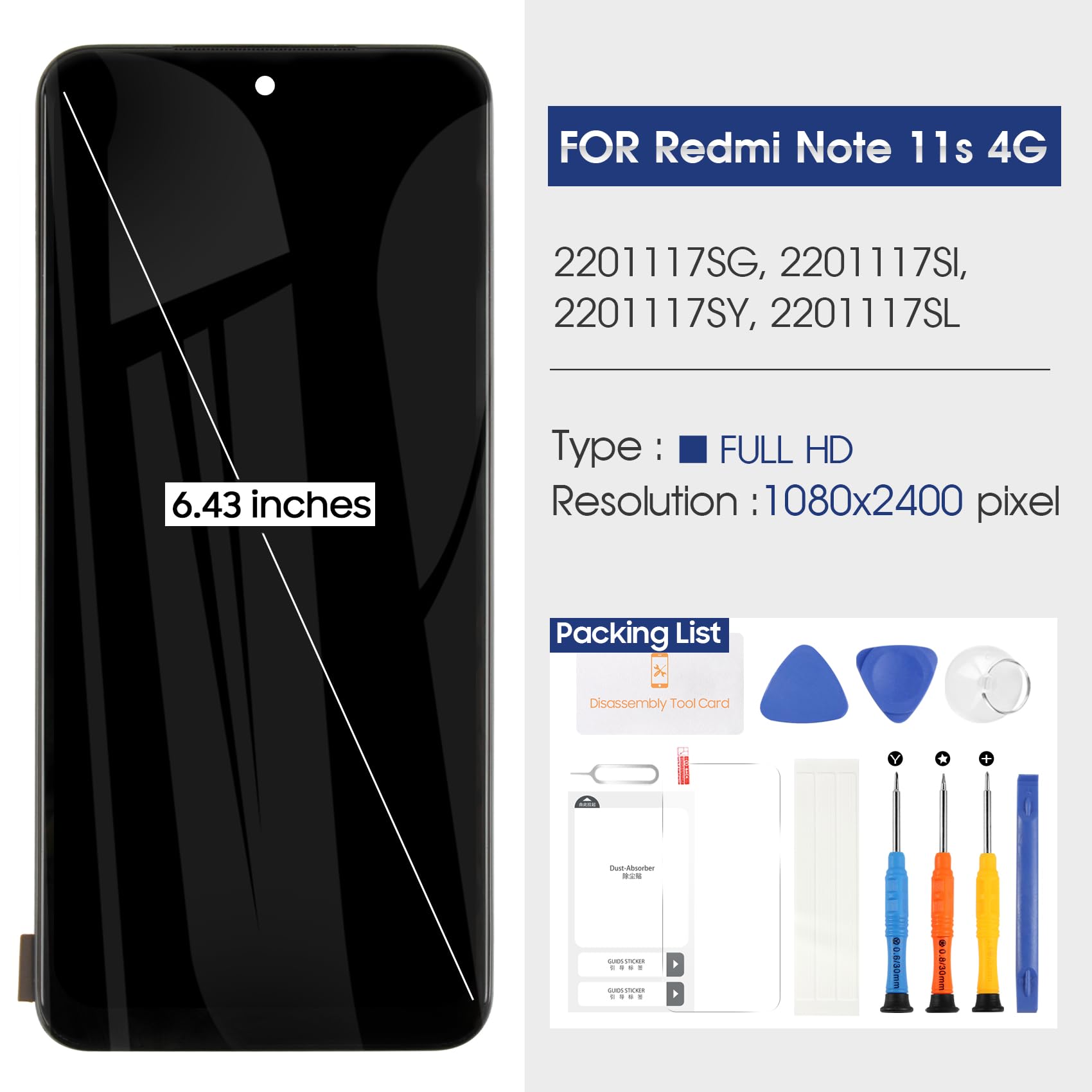 Atwist Schermo per Xiaomi Redmi Note 11s 4G LCD Display - per Redmi Note 11s 4G LCD Touch Screen 2201117SG 2201117SI 2201117SY 2201117SL Digitizer Vetro Assemblaggio Kits (Non per 5G, con Cornice)