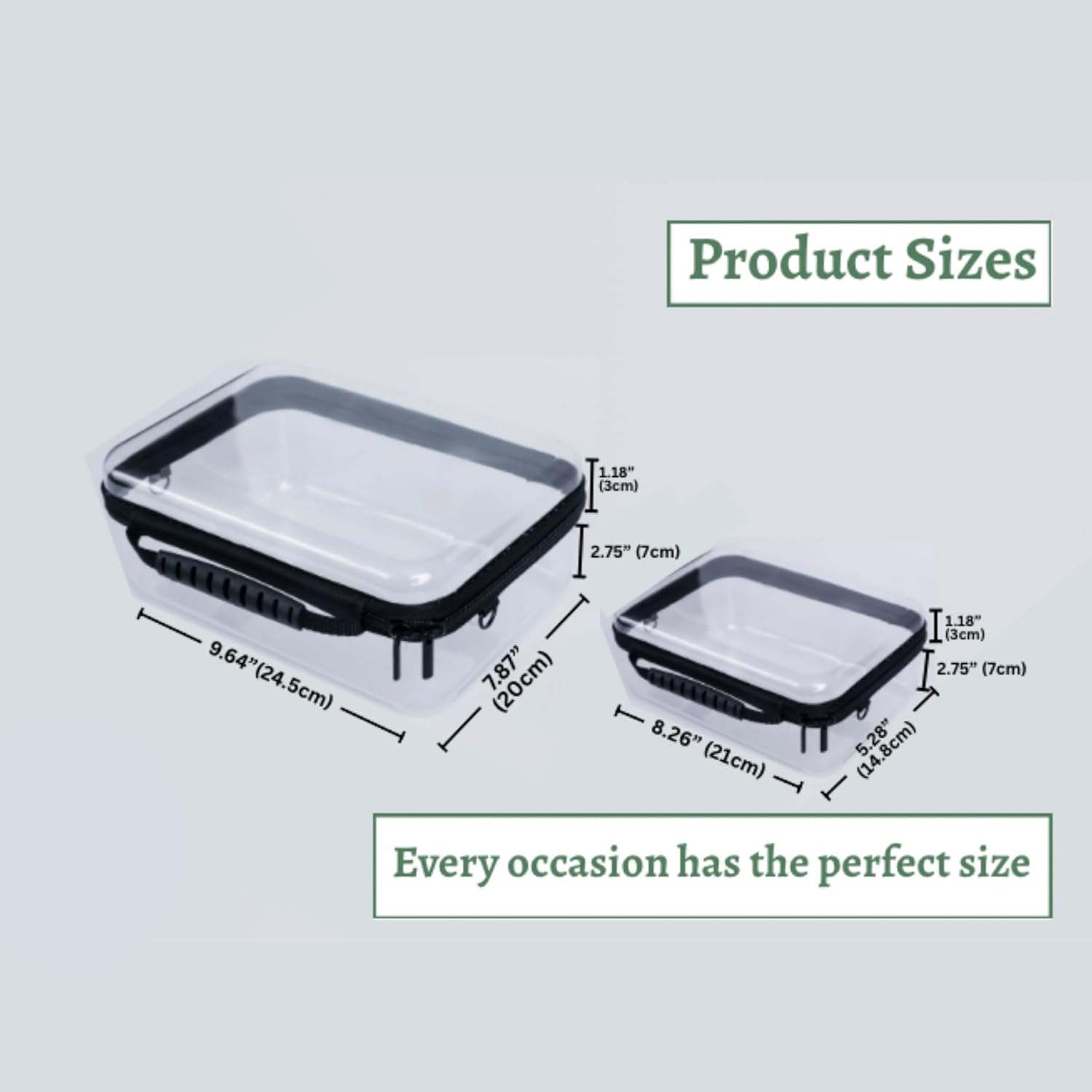 2-Pack Clear Hard Shell Zipper Case (Large & Medium) with Detachable Strap & Privacy Bag – Multipurpose Hard Plastic Organizer for Travel, Toiletries, Cosmetics, Kids’ Items & Tech Accessories