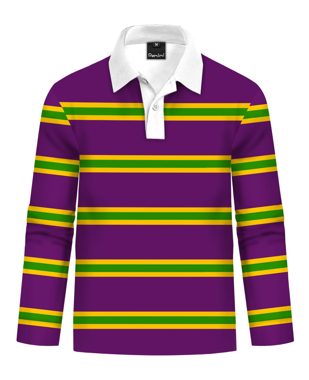 Remimi Kids Valentines Print Polo Shirt Mardi Gras Long Sleeve Collared Shirts 5-14 Years