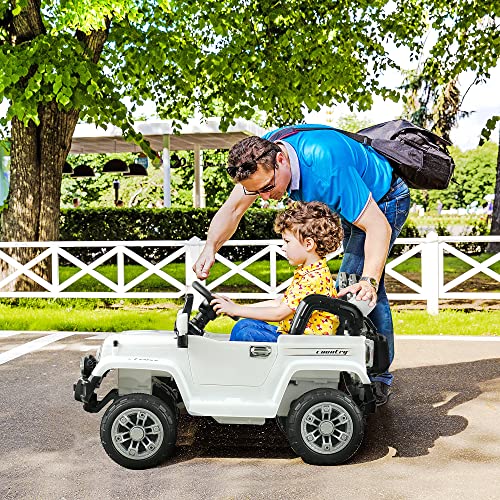 Aosom Kids Ride-On Car, Off-Road Truck With Mp3 Connection, Working Horn, Steering Wheel, And Remote Control, 12V Motor, White #TOP1