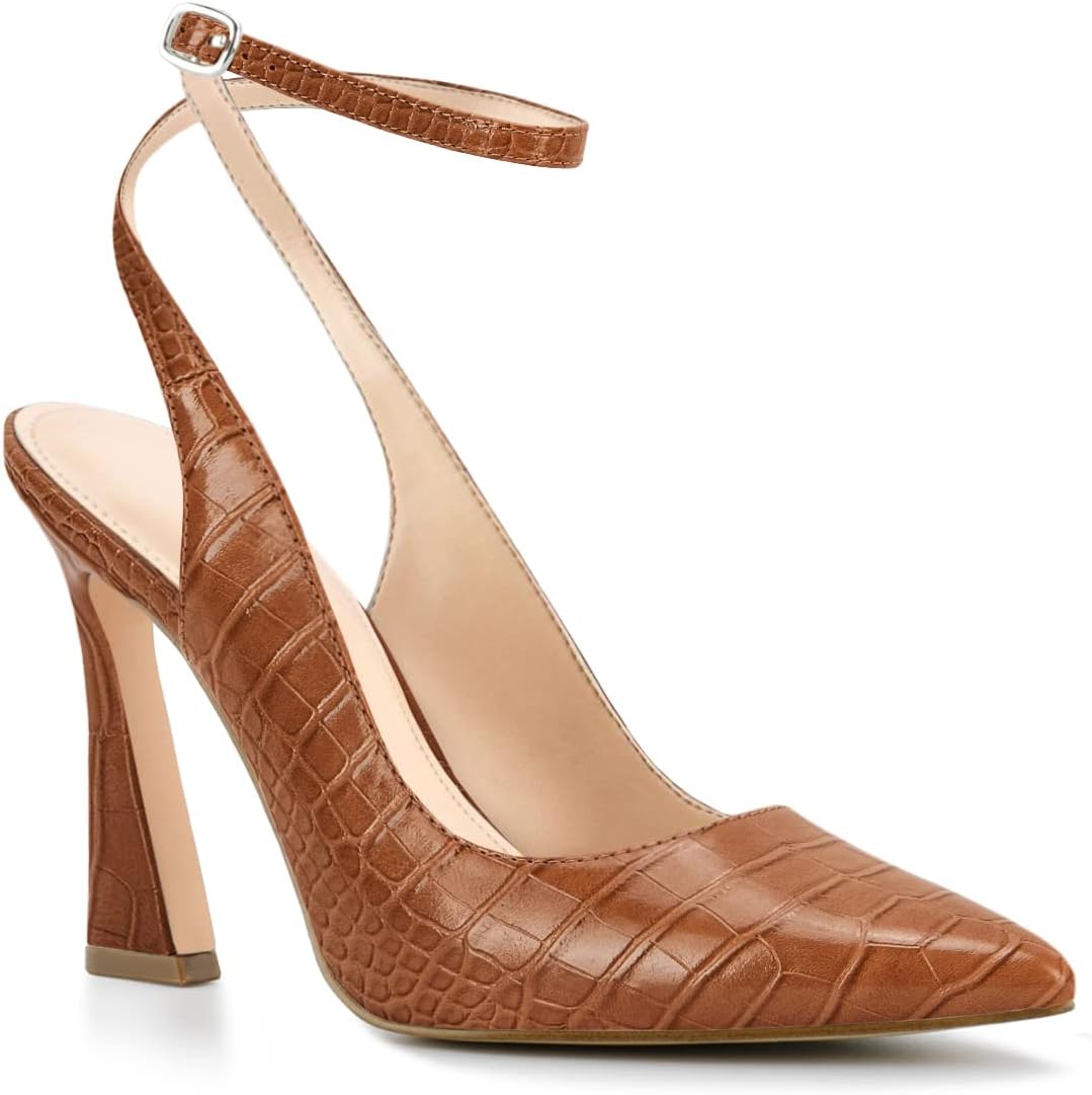 Womens Closed Toe Ankle Strap Heels Pointed Toe Pumps Shoes Slingback High Heel Wed...