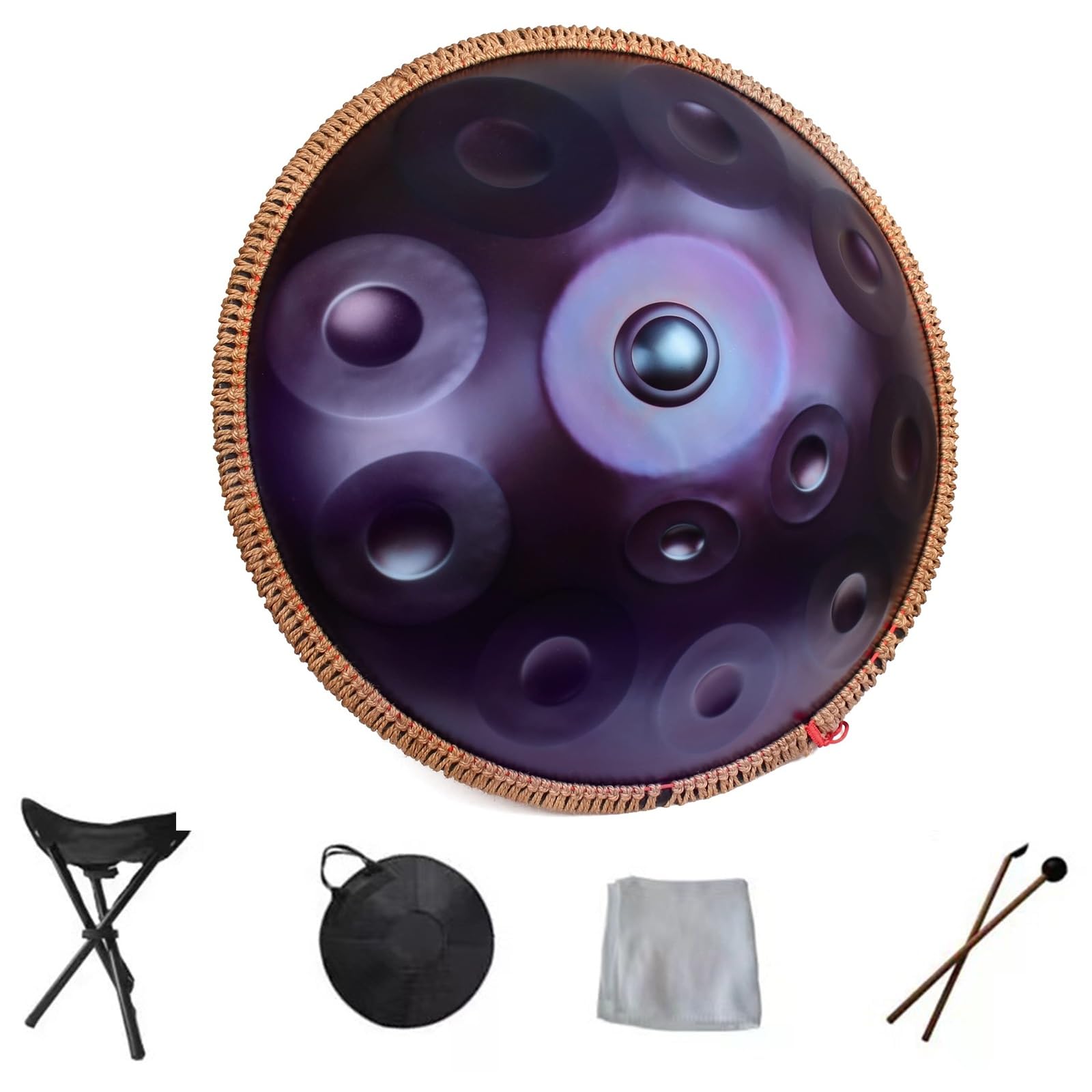 Tamburo Handpan, 12 Toni Strumento Handpan In Acciaio Da 22 Pollici 440/432h Oro In Re Minore Tamburo Per Lingua Con Borsa Morbida Per Handpan, Mazze, Supporto Per Tamburo A Mano(440Hz)