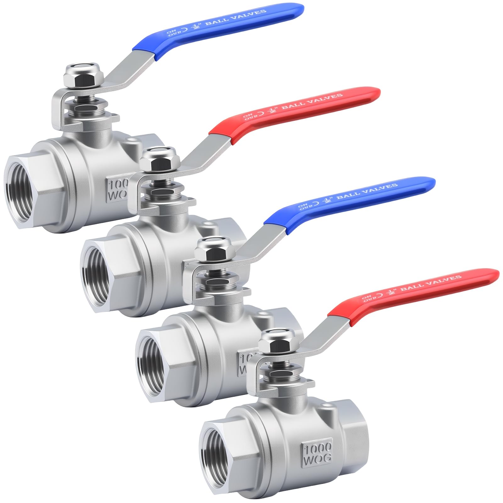 Válvula de bola de puerto completo de 1/2 pulgada NPT en acero inoxidable 316 resistente, pack de 4