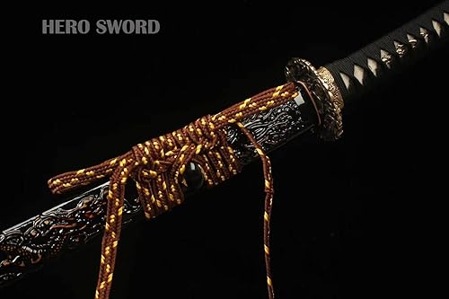 Miniatura 9 de HERO SWORD Katana del Rey Dragón de acero de Damasco forjado a mano, espiga completa, espada samurái real afilada, auténtica arma japonesa,