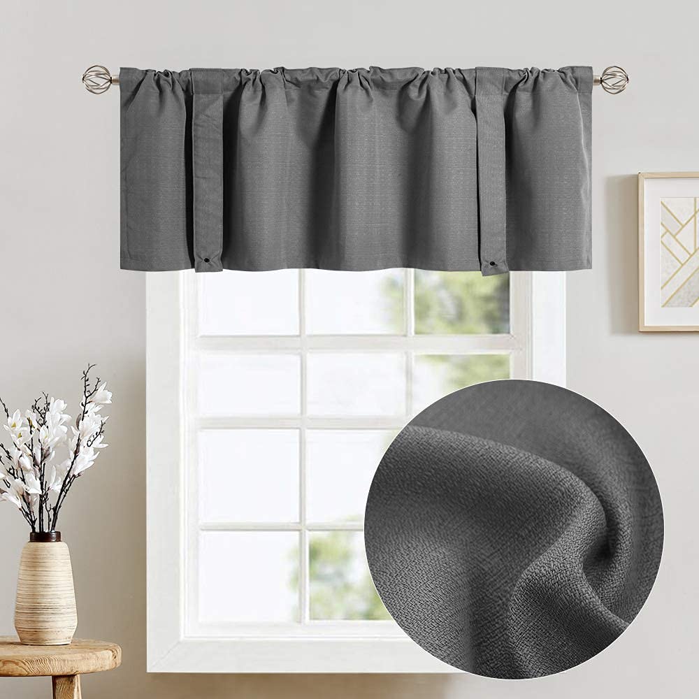 jinchan Tie Up Valance Curtains for Kitchen Living Room Adjustable Light Filtering Rod Pocket 50" W x 18" L Grey