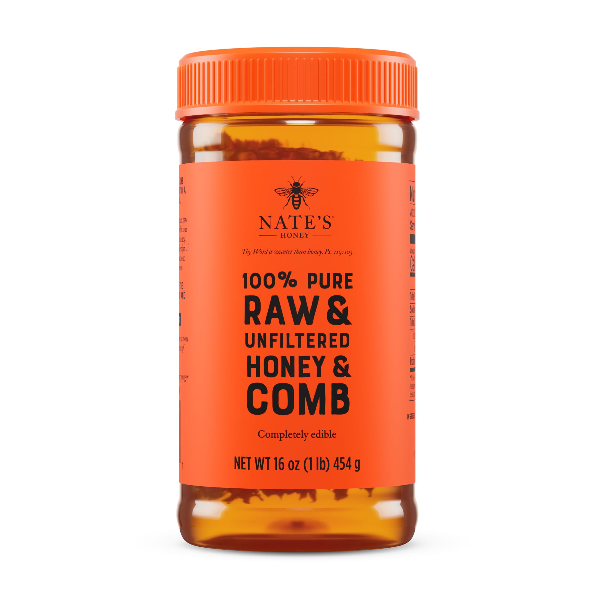 Nate's 100% Pure Raw & Unfiltered Honey and Comb - 16oz. Jar