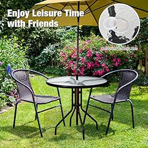 Goplus 32" Outdoor Round Patio Table with Umbrella Hole, All Weather Dining Table Tempered Glass Top, Bistro Table Coffee Table Furniture Commercial Party Event for Backyard Lawn Balcony Pool Goplus 32 Outdoor Round Patio Table with Umbrella Hole All Weather Dining Table Tempered Glass Top Bistro Table Coffee Table Furniture Commercial Party Event for Backyard Lawn Balcony Pool