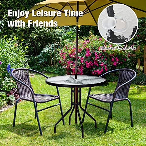 Goplus-32-Outdoor-Round-Patio-Table-with-Umbrella-Hole-All-Weather-Dining-Table-Tempered-Glass-Top-Bistro-Table-Coffee-Table-Furniture-Commercial-Party-Event-for-Backyard-Lawn-Balcony-Pool Goplus 32 Outdoor Round Patio Table with Umbrella Hole All Weather Dining Table Tempered Glass Top Bistro Table Coffee Table Furniture Commercial Party Event for Backyard Lawn Balcony Pool