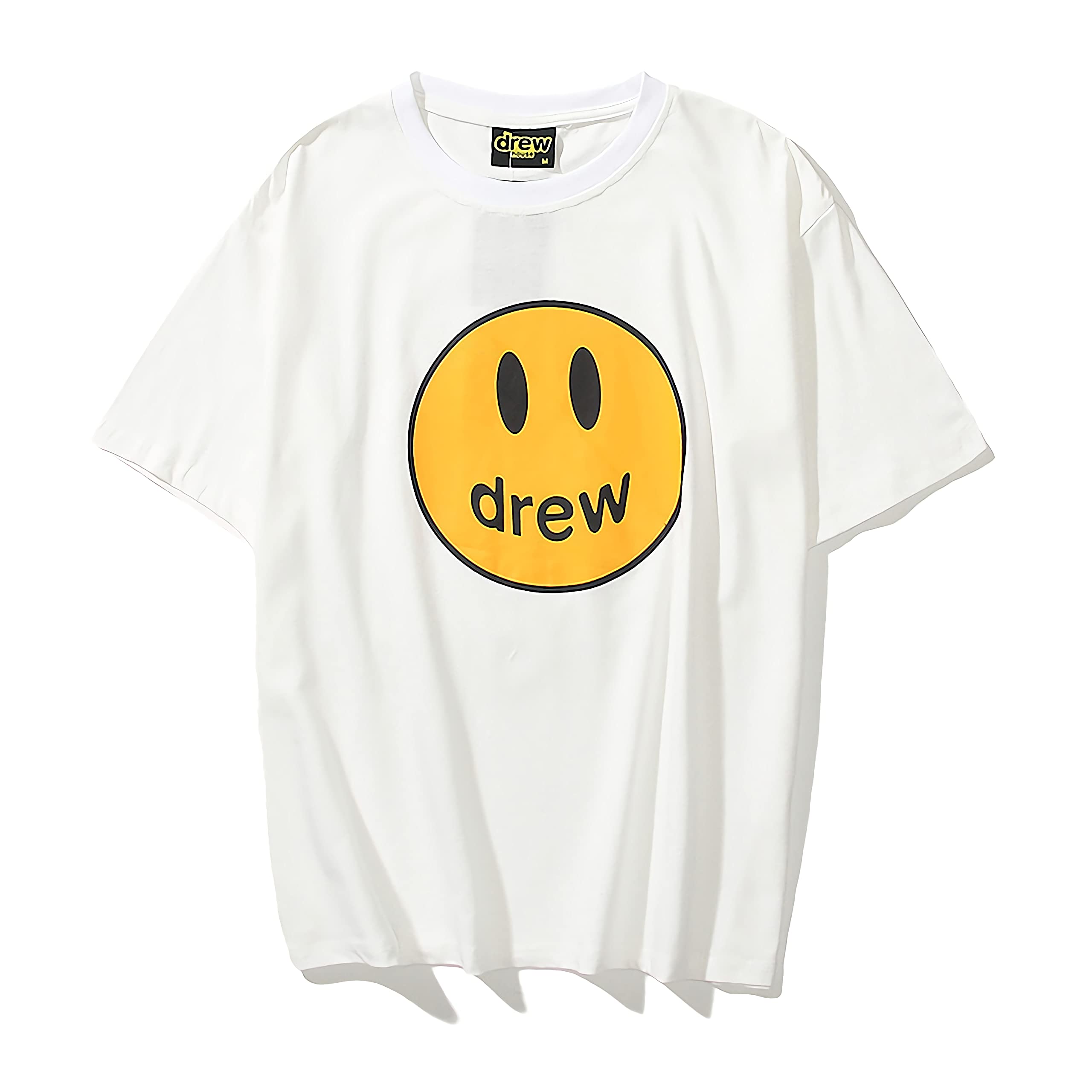 SfmcngGnH Drew House T Shirt Smiley Face Fashion Pure Cotton Shirts Loose Casual Tee for Teens Youth (White, Large)