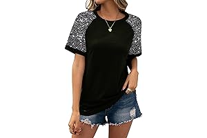 Women's Sequined Splicing Short Sleeve T-Shirt