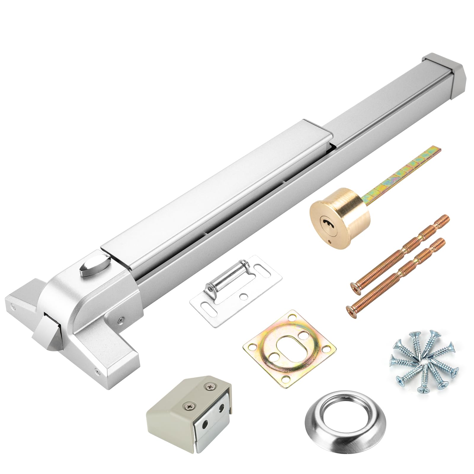 25.5" Commercial Panic Exit Device - Stainless Steel Push Bar Door Lock for Single/Double Doors, Anti-Corrosion Emergency Exit Hardware (Surface Mount)