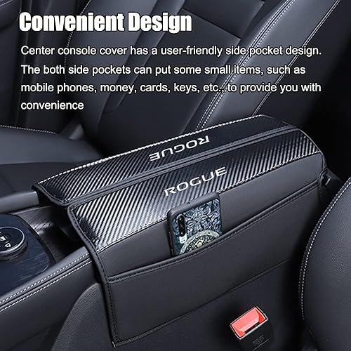 Miniatura 7 de XITER 1 funda de cuero para reposabrazos de consola central con bolsillos laterales para Nissan Rogue 2021 2022 2023 accesorios (costuras negras)