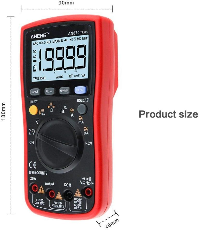 Dimensions of the ANENG AN870 Multimeter