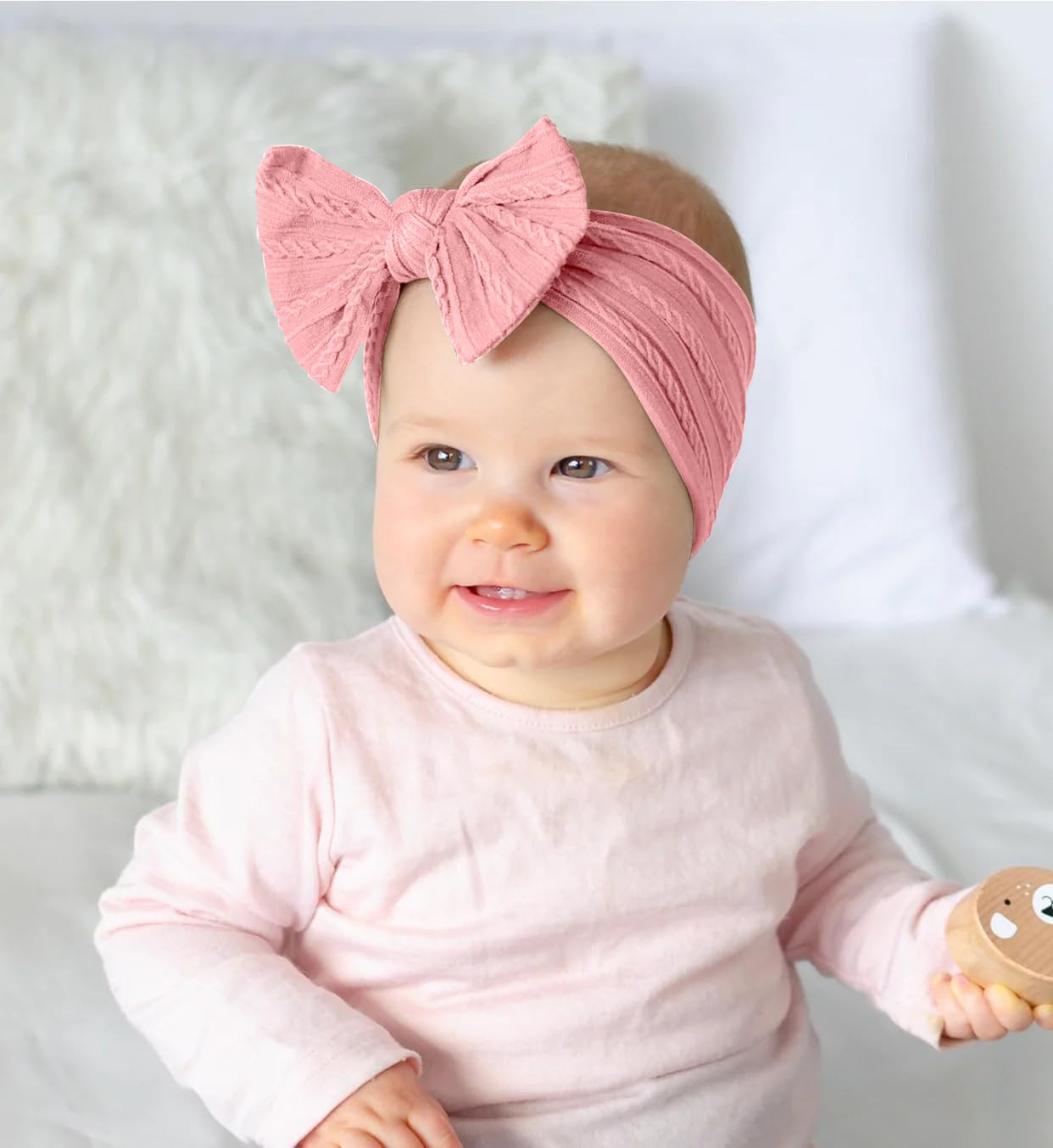 SYGA Baby Headbands Soft Nylon Bow Hairbands Strechable for Newborns, Infants, Toddlers and Kids 0-3 Years (Pink)-picture-53