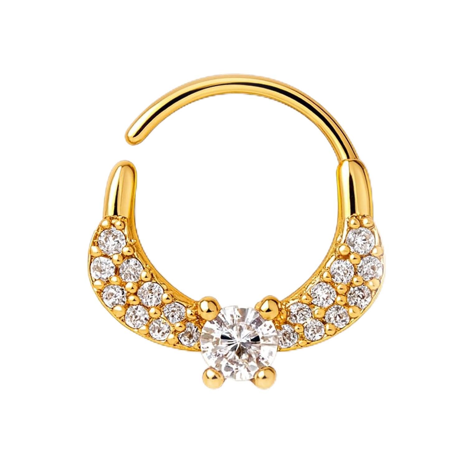 vama FASHIONS 18K Plated Anti Tarnish Half Moon Left Nose Pin Nosering Piercing Nath CZ Stone Lightweight Press Pressing Clip On Nose Ring for Girls-picture-25