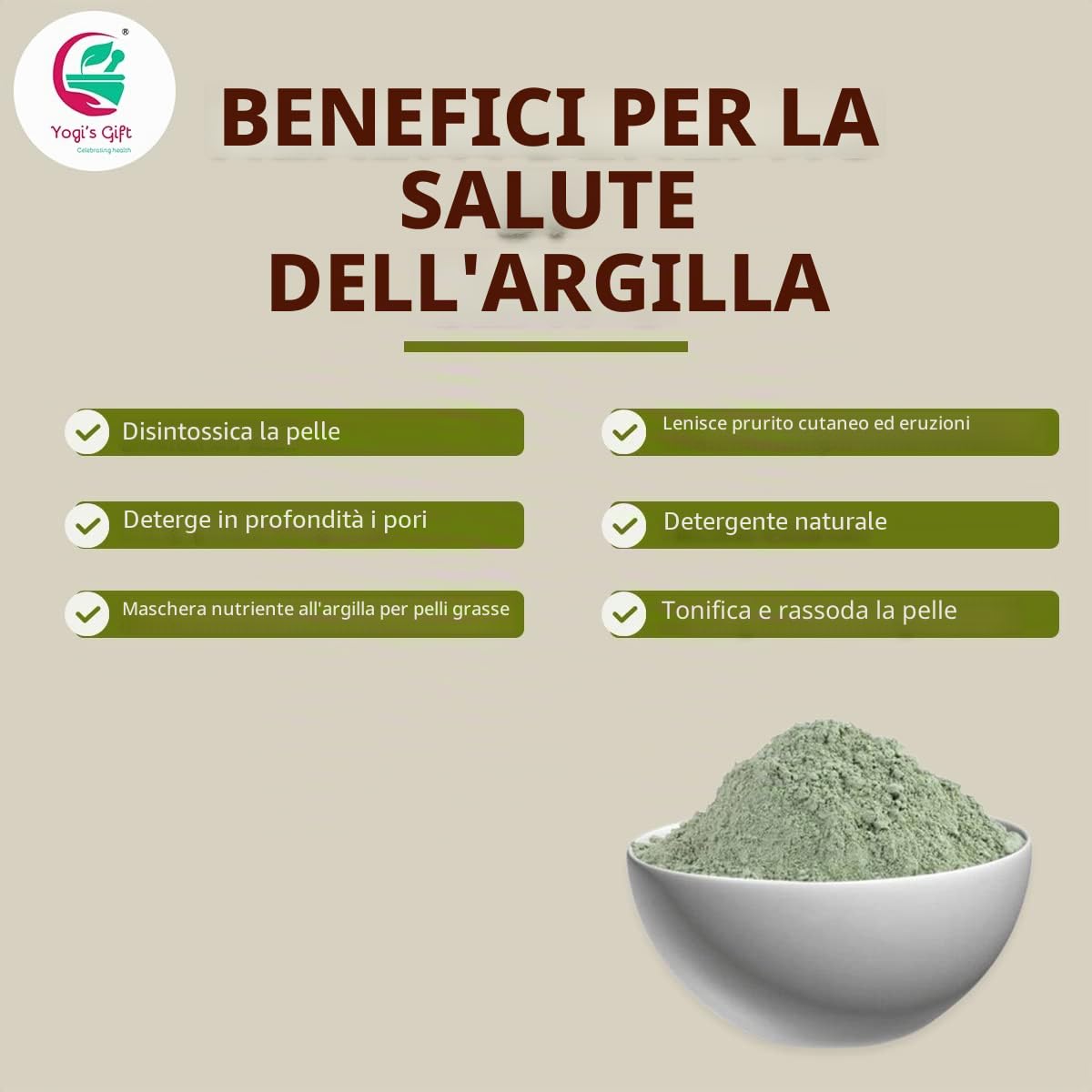 Confezione da 5 argille per maschere e saponi | Rosa, verde francese, caolino, rosso marocchino e argilla bentonitica | 227 g ciascuno | Il miglior pacchetto per progetti fai da te | Yogi's Gift®