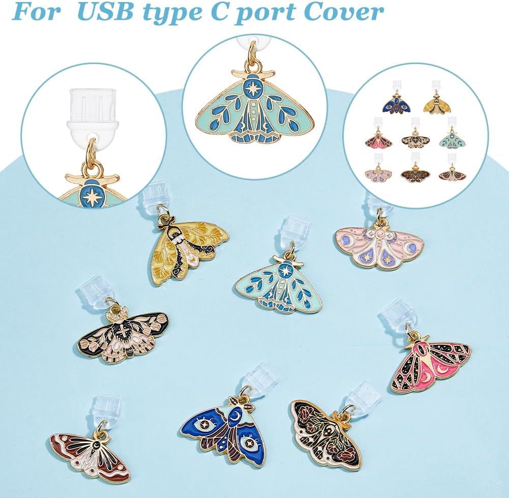 DICOSMETIC 8/10Pcs Type-C Dust Plug Charm USB C Charging Port Charm Butterfly Flower Mushroom Astronaut Cell Phone Charm Plug Cover Dust Plugs Phone Port Cap Protector Pendant for E-Reader image 4