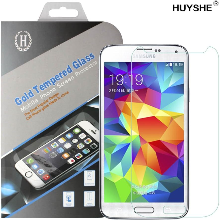 Samsung GALAXY S5 Tempered Glass Screen Protector, HUYSHE Anti-Crack Premium Tempered Glass Film 9H Hardness Screen Protector for {Samsung GALAXY S5} - Anti Fingerprint- NANO AntiBurst Tempered Glass Protective Film for Samsung S5 - Precision Fit - High Resolution - Super Touch Sensitivity - Easy Removal with No Residue