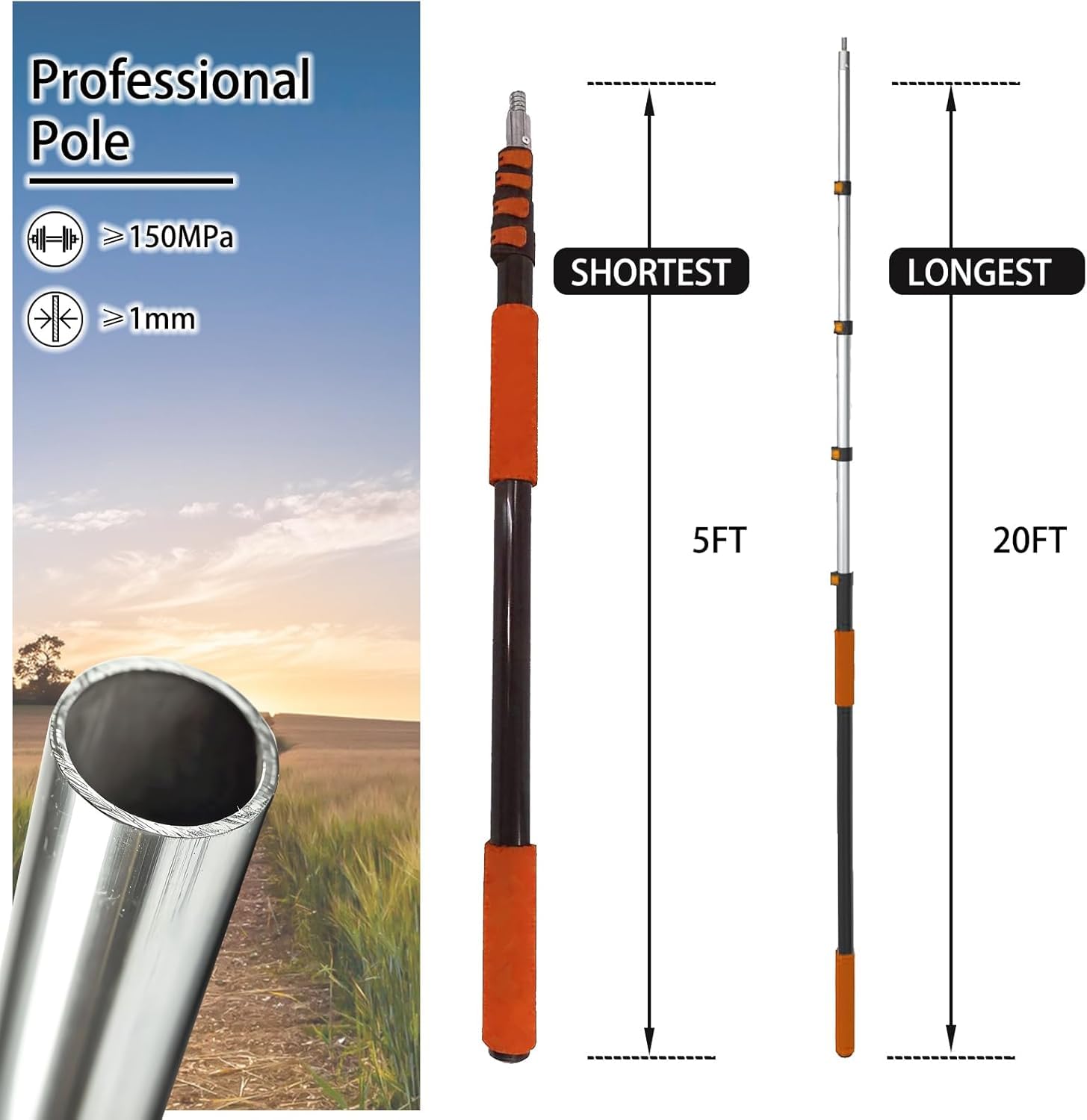 SISUPASSIE Mango Extensible para Rodillo de Pintura de 6 m, Poste Telescópico Profesional para Rodillo de Pintura, Poste Largo Extensible Multiuso para Pintar, Quitar el Polvo y Limpiar