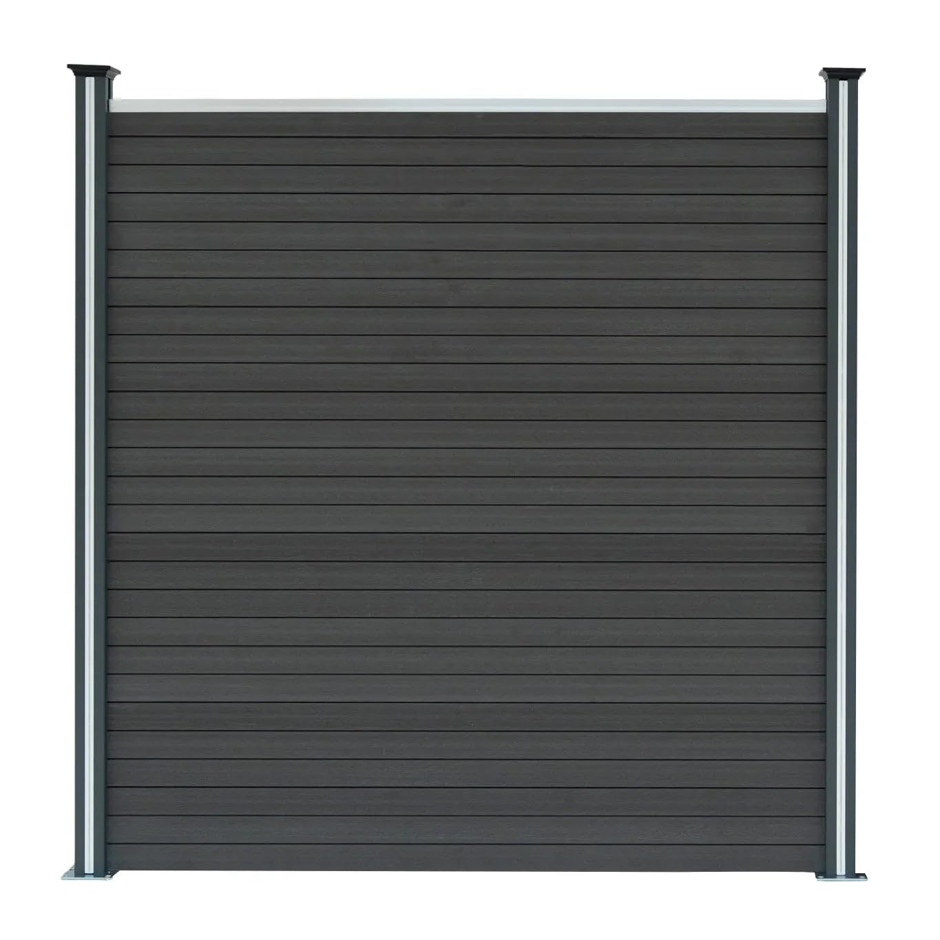 Pannelli Recinzione x2 + 3 Pali LED in Alluminio Grigio Doppia Finitura Effetto Legno PVC 185x180cm Recinto da Giardino Patio Privacy Esterno Solare