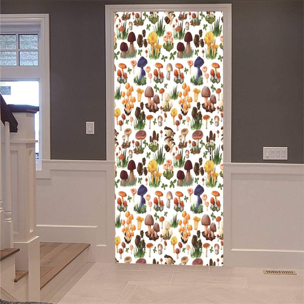 Amazon Co Jp ドアの壁紙のステッカー3d Diyの改装された壁紙レトロ半覆われた木製のドアきのこ家の装飾インテリアドア写真取り外し可能な自己接着77x0cm ホーム キッチン