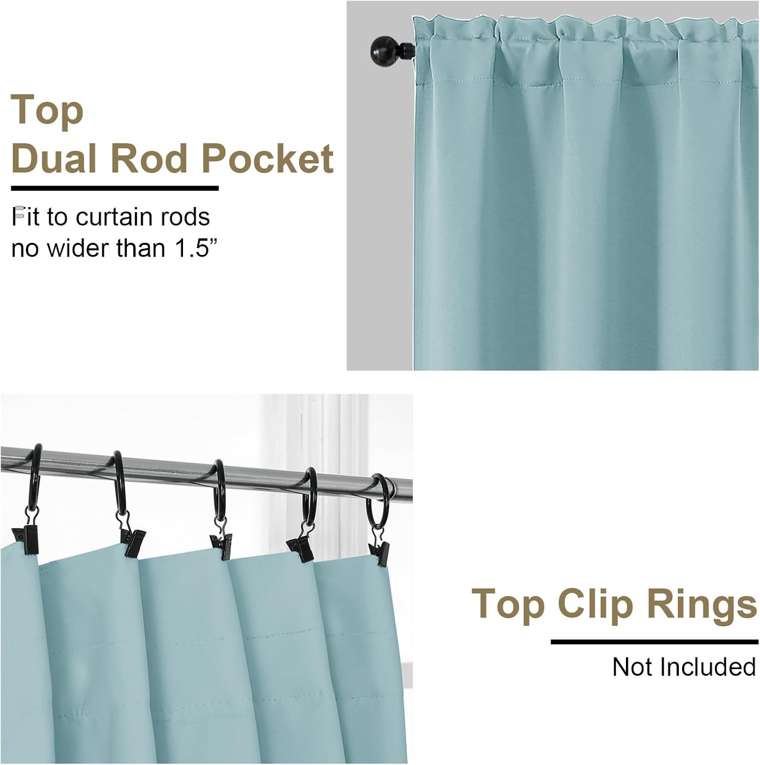 OVZME Aqua Blackout Curtains for Bedroom 72 Inch Length 2 Panels Set, Thermal Insulated Curtains for Living Room Nursery, Dual Rod Pocket Window Drapes for Patio French Door Front Door, 2x40Wx72L