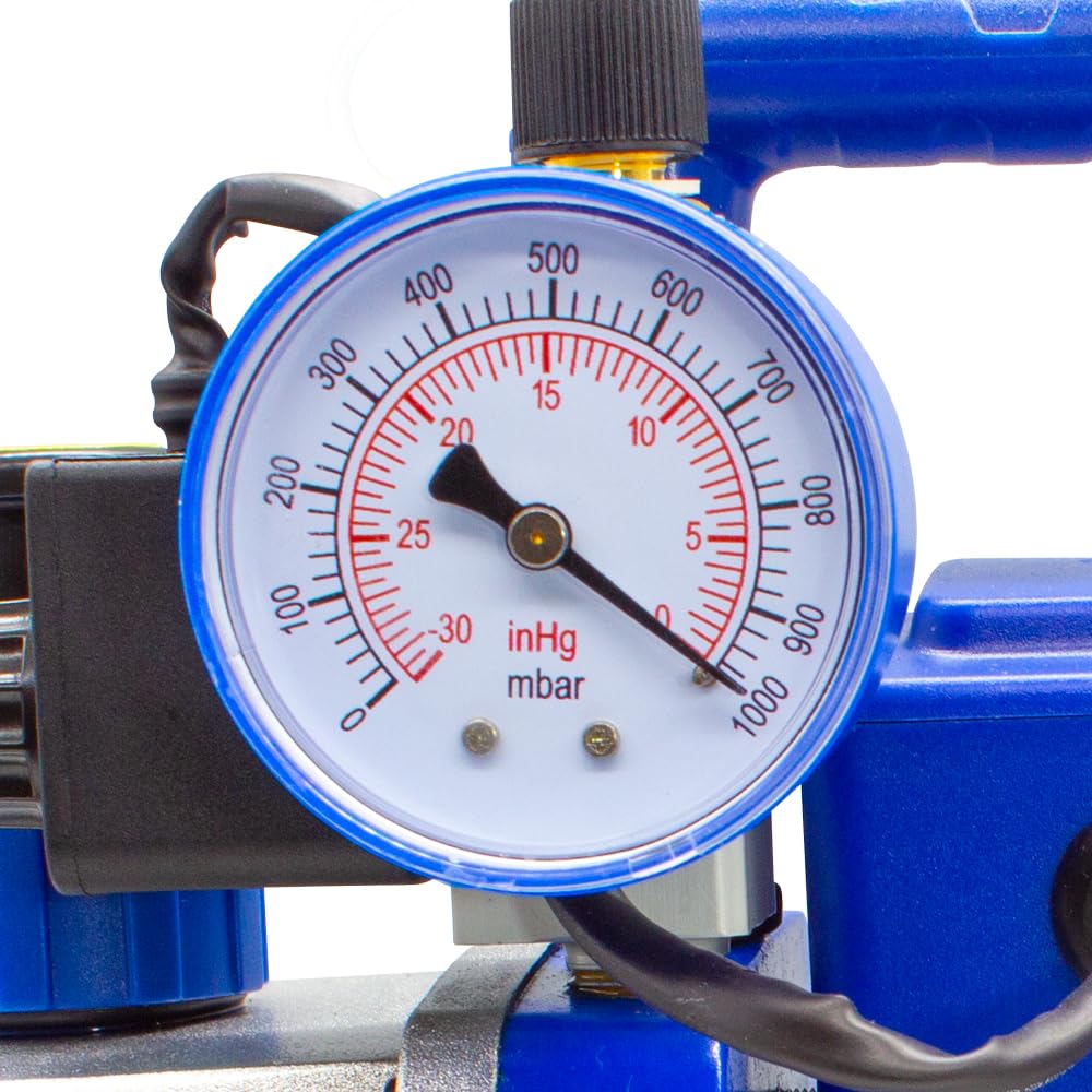 Bomba de Vacío de Doble Efecto para Aire Acondicionado R32 VP215 Bomba de Vacío Coche con Válvula Solenoide Manómetro para Mantenimiento de Aire Acondicionado Portátil para Refrigeración